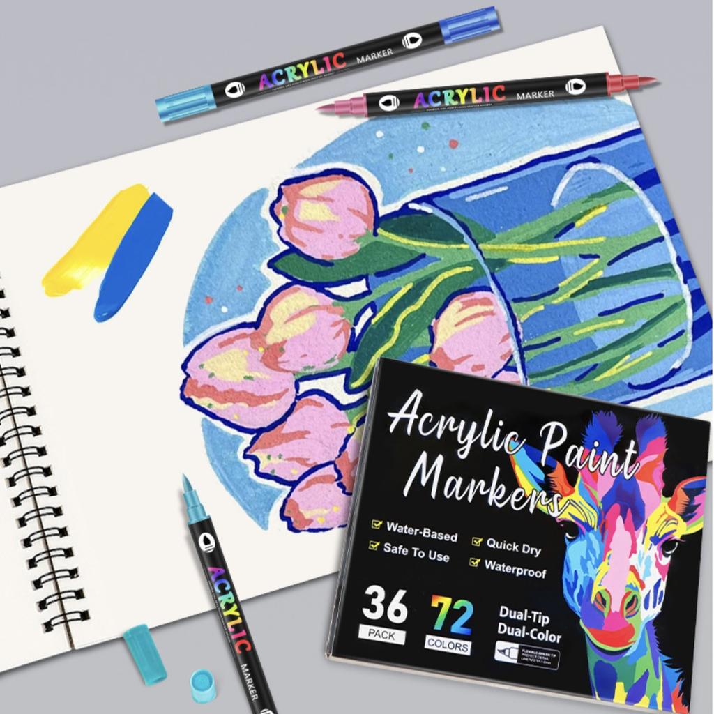 12/24/36pcs,Dual-tip Dual-Color Acrylic Marker for Rock Painting, Canvas, Wood, Ceramic, Glass, Stone, Fabric