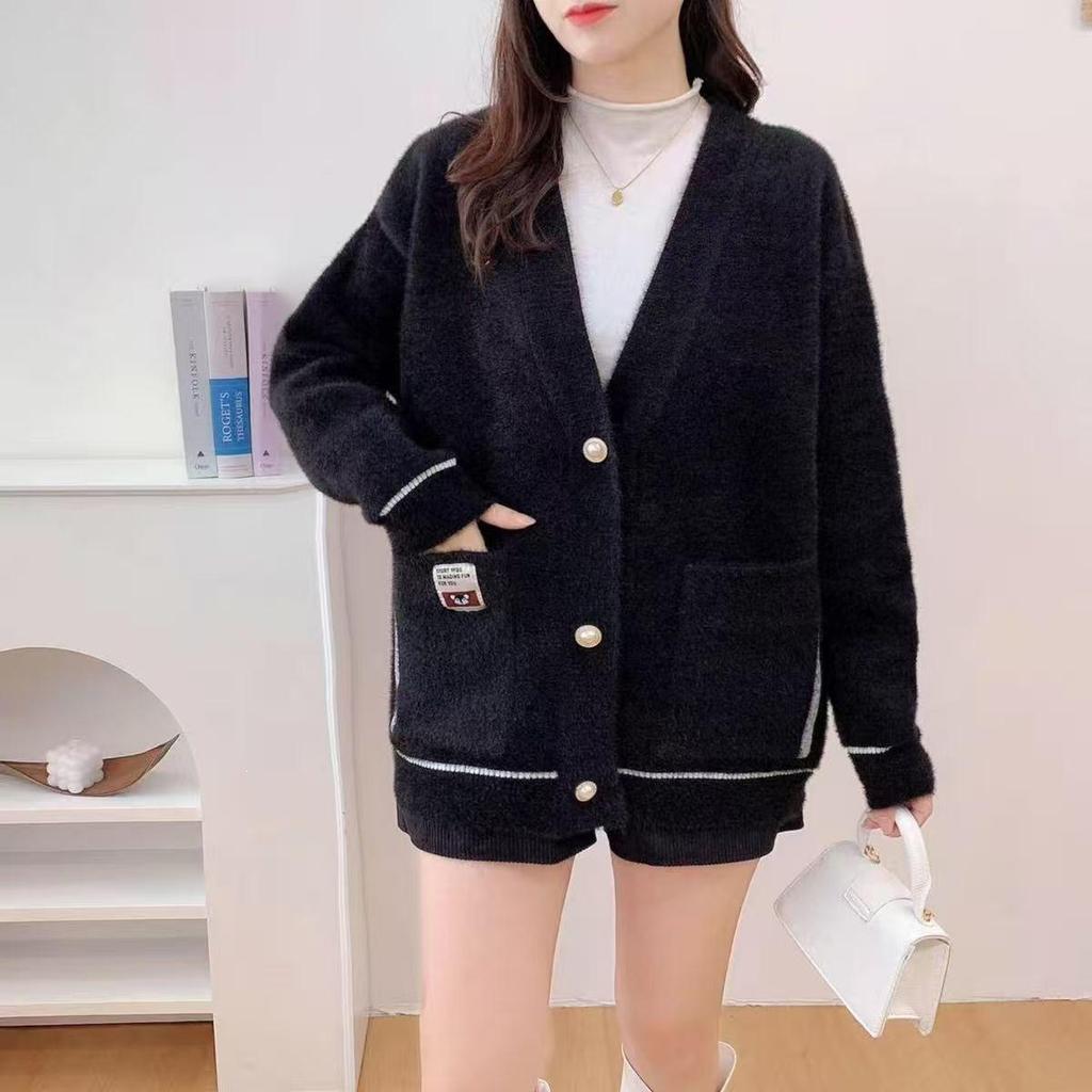 Faux Mink Sweater Coat - 2026 Korean Style: Lazy, Loose, Thickened Knit Cardigan for Autumn/Winter.