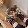 Kids' Leopard Canvas Shoes: 2025 Autumn/Winter Fleece-Lined German Style for Girls & Boys, Genuine Leather & Cotton Baby Shoes