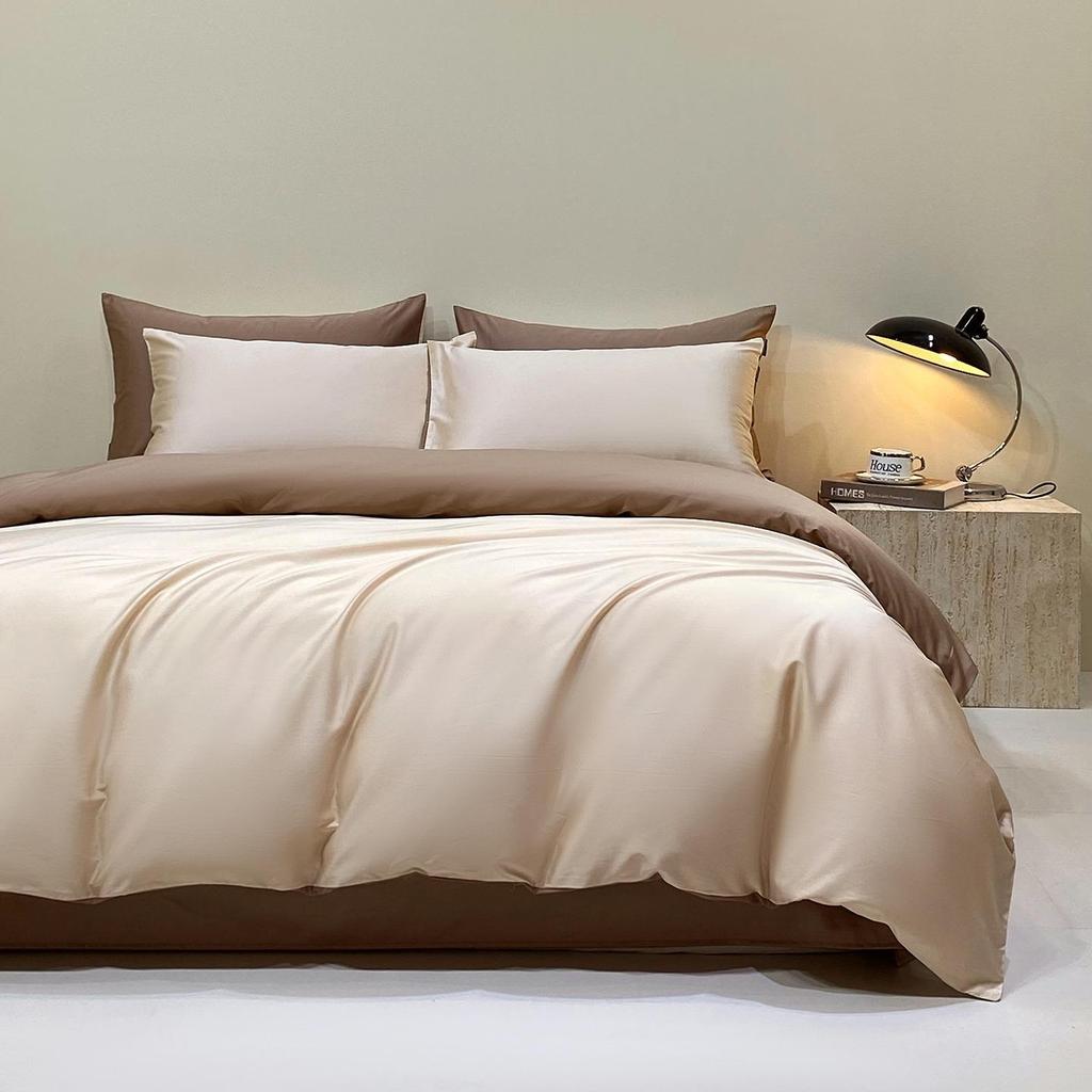 50s Double-Strand Xinjiang Long-Staple Cotton Sateen Solid Color Luxury Bedding Set (4-Piece)