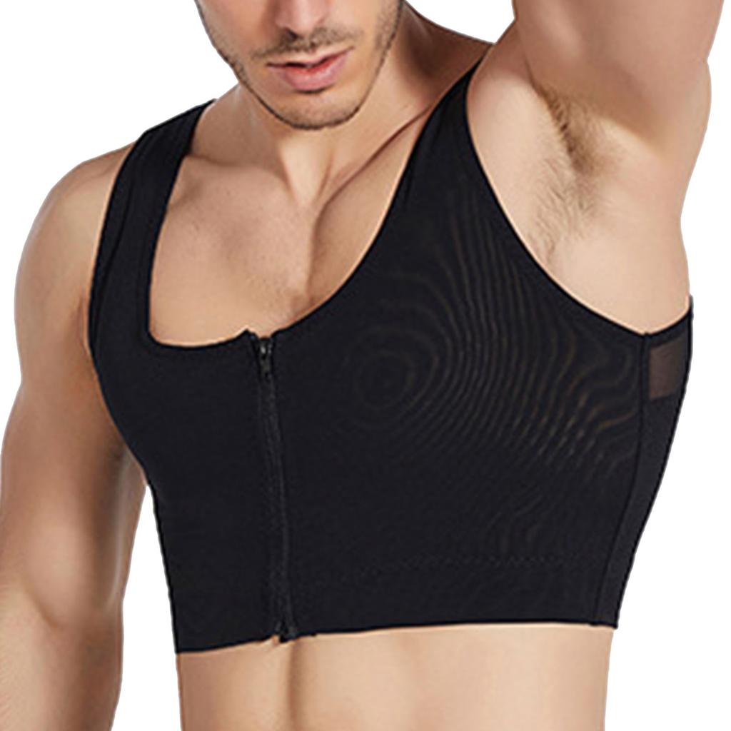 Herren Brustkorsett Kompression Schlankmachend Atmungsaktiv Schnelltrocknend Körperformung Nylon Dehnbar Korsett Tanktop Schwarz M