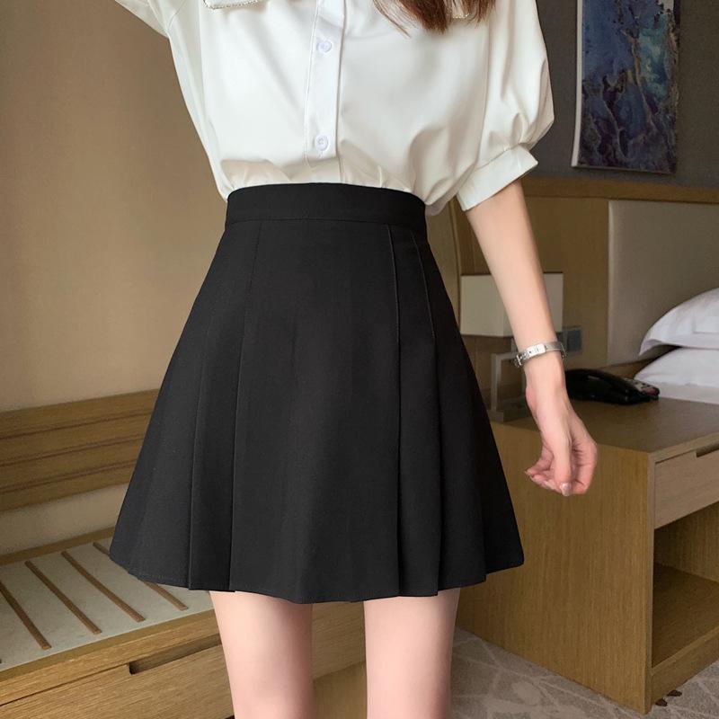 Women's Plus Size Korean Style Black Pleated A-Line Skirt - High Waist, Trendy and Slimming (Summer 2025)