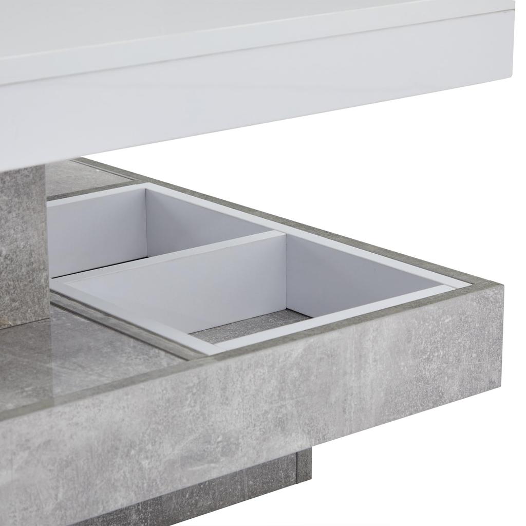 Couchtisch quadratische Drehbarer Moderner verstecktem Ablagefach, kreativer Sofatisch Kaffeetisch Mitteltisch Home Office, Weiß & Marmor