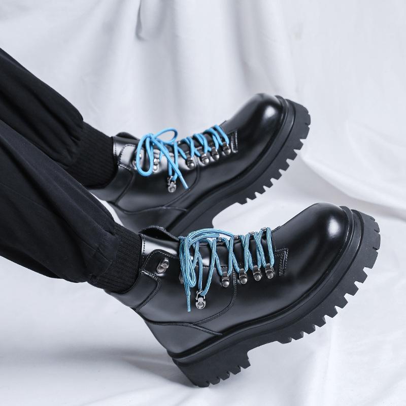 men luxury fashion platform boots black trendy  designer shoes original leather ankle boot party nightclub motorcycle botas
