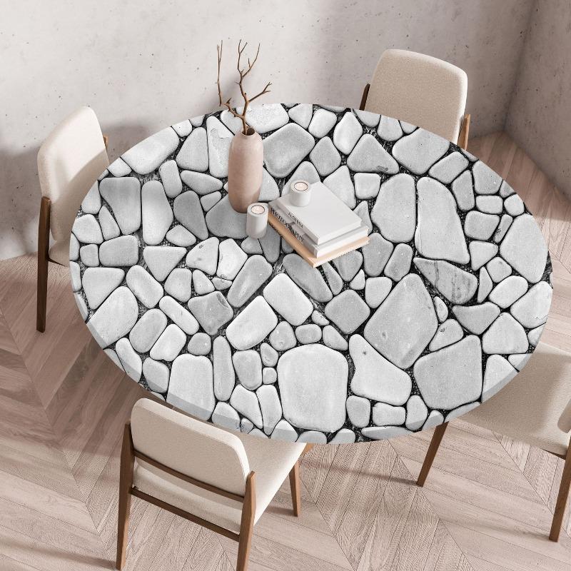 Wooden Patterns Round Table Cover Waterproof Oilproof Stain-Resistant Print Elastic Tablecloth for Kitchen Home Dustproof Decor