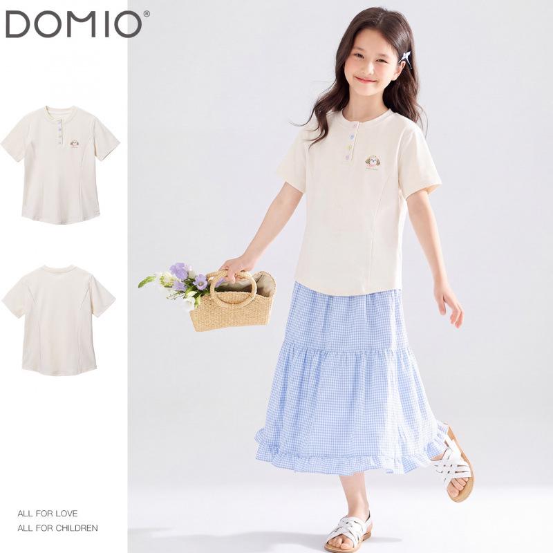 Girls' Short-Sleeve Summer Loose Base Layer T-Shirt for Medium and Large Children & Teens