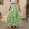 2026 Summer Boho Paisley Print Long Skirt with Elastic Waist and Tassel Drawstring