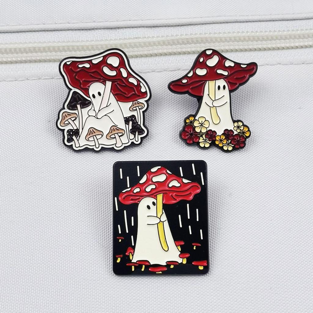 Cute Punk Mushroom Brooch: Cartoon Ghost Clothing Accessory