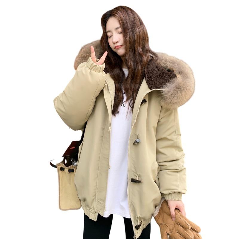 Winter Korean Version Bread Clothes Thickened Cotton-padded Clothes Versatile Large Fur Collar Parker Tooling Jacket