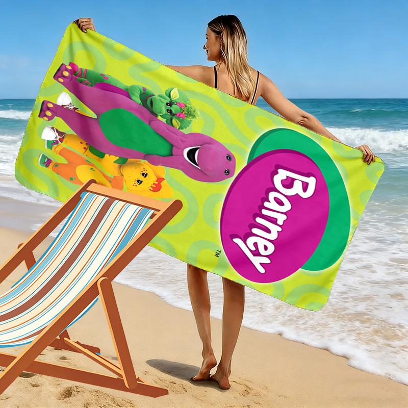 Barney Cartoon Print Beach Towel, Large Soft Quick Dry Towel for Beach Camping Swimming