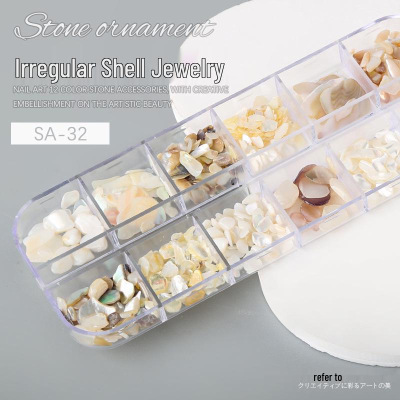 12-Color Iridescent Abalone Nail Art Flakes and Patches Set