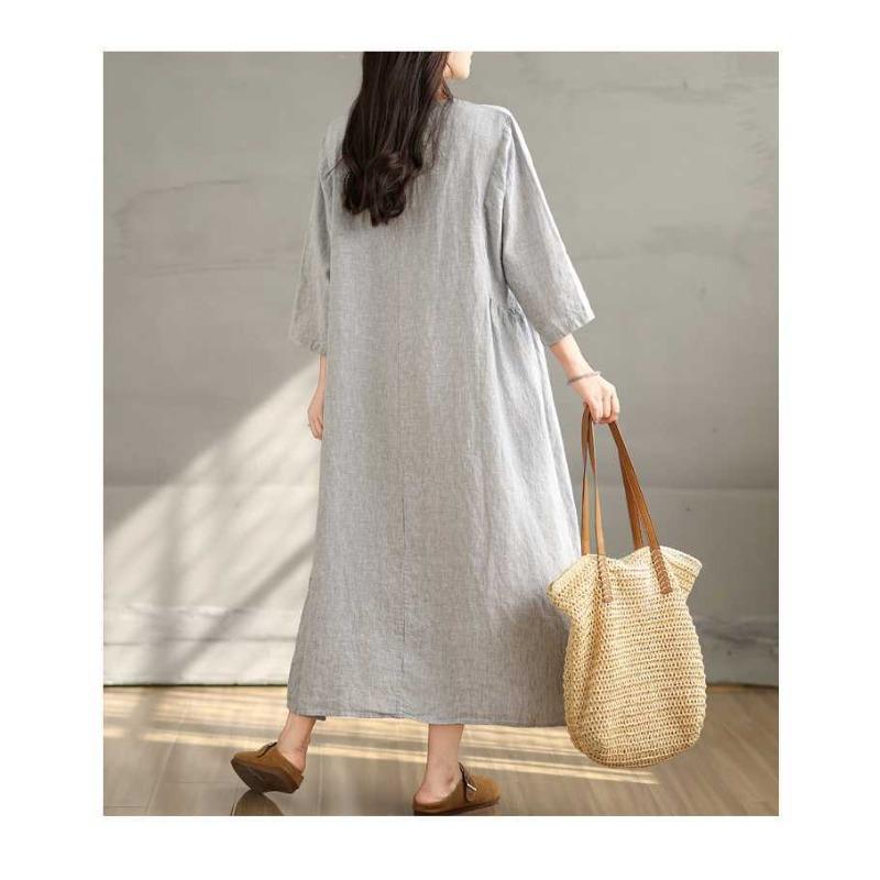 Cotton and Linen Breathable Soft Loose Dress for Commuting Versatile Women