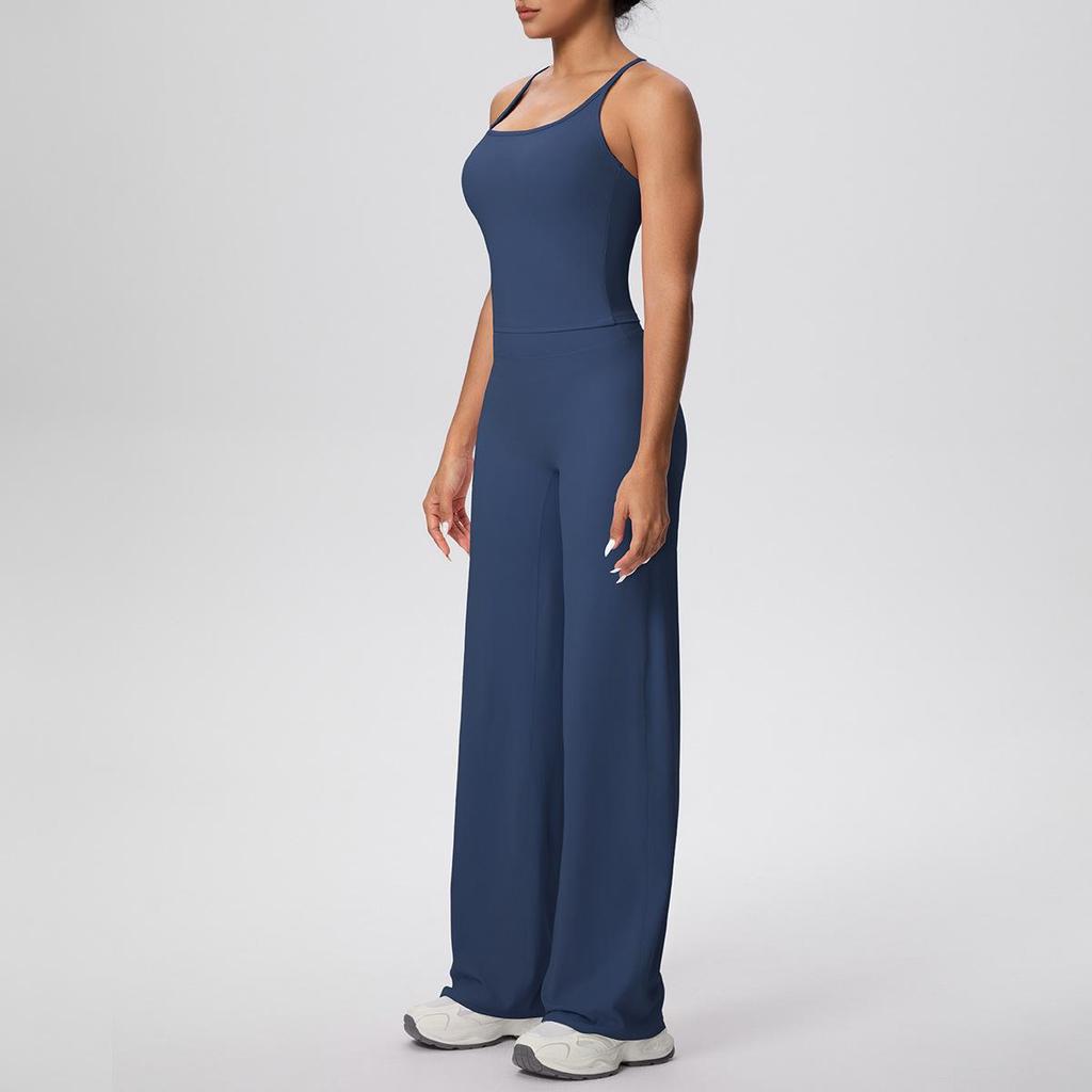 Solid Color Racerback Tank & High Waist Wide-Leg Yoga Pants Fitness Set