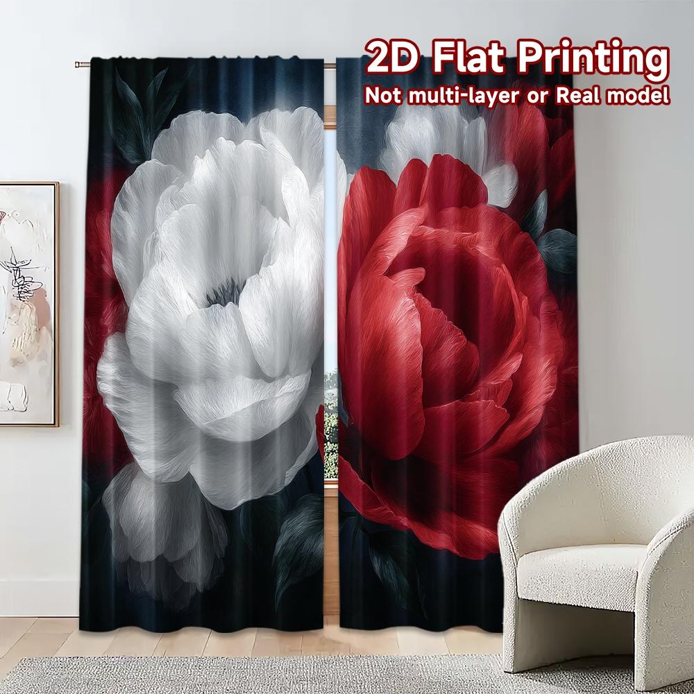 Set Of 2 Flat Printing Curtains Without Rod Floral Harmony Design Easter Holiday Digital Versatile Made Polyester