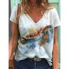Summer Sea Turtle 3D Print T Shirt Women V-Neck Short Sleeve T-shirts Y2k Tops Harajuku Streetwear Oversized Tee Woman Clothing