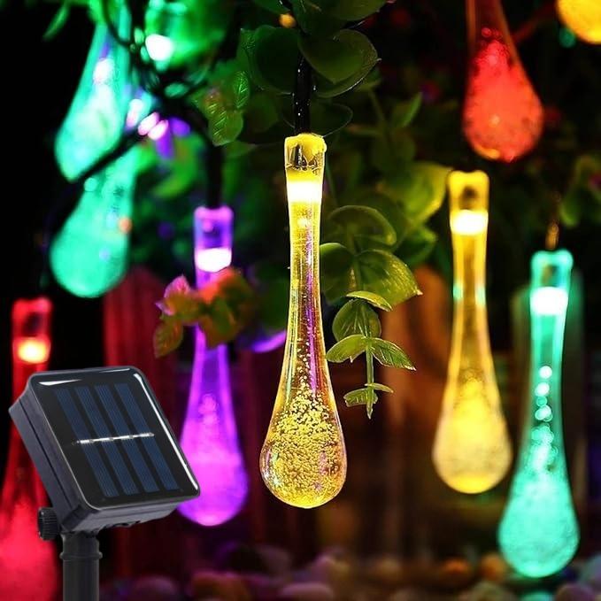 Solar Powered Water Drop String Lights LED Raindrop Fairy Lights Outdoor for Garden Yard Patio Christmas Wedding Birthday Decor