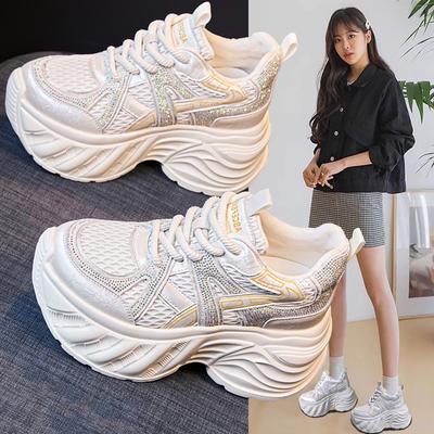 Inner Heightening Dad Shoes Women's Shoes New Explosive Autumn Breathable Mesh Thick-soled Muffin Sports and Leisure Little White Shoes