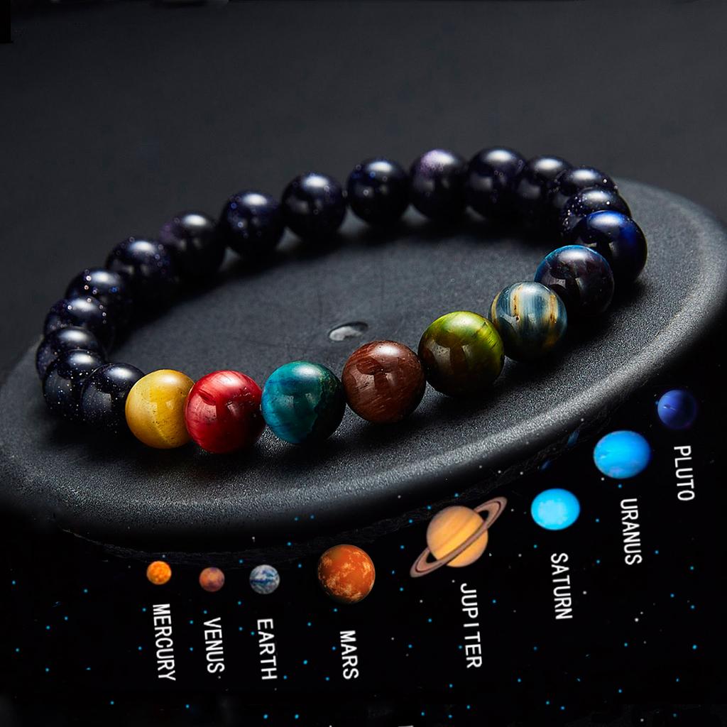 Universum Zonnestelsel Armband Mannen Vrouwen Natuursteen Acht Planeten Armband Elastische Kralen Armbanden Mode Koppel Sieraden Cadeau