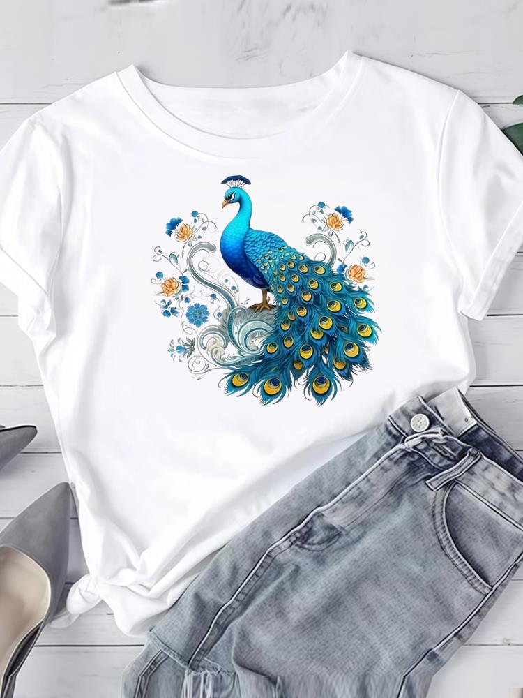 (Asian Size) Watercolor Flower Cute Short Sleeve Tee Clothing T Shirt Woman Women Fashion Top Print Female Graphic T-shirts