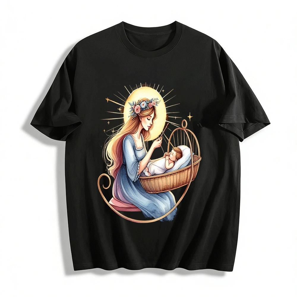 

Gentle Motherhood Lullaby Print Top Warm Family Vibe Adult Wear Pure cotton T-shirt XXS