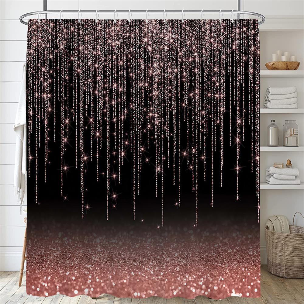 

Pink and Gold Star Glitters Shower Curtain Abstract Art Modern Bathroom Curtains Geometric Pattern Bath Curtain Bathroom Decor W90xH180cm-35x70in