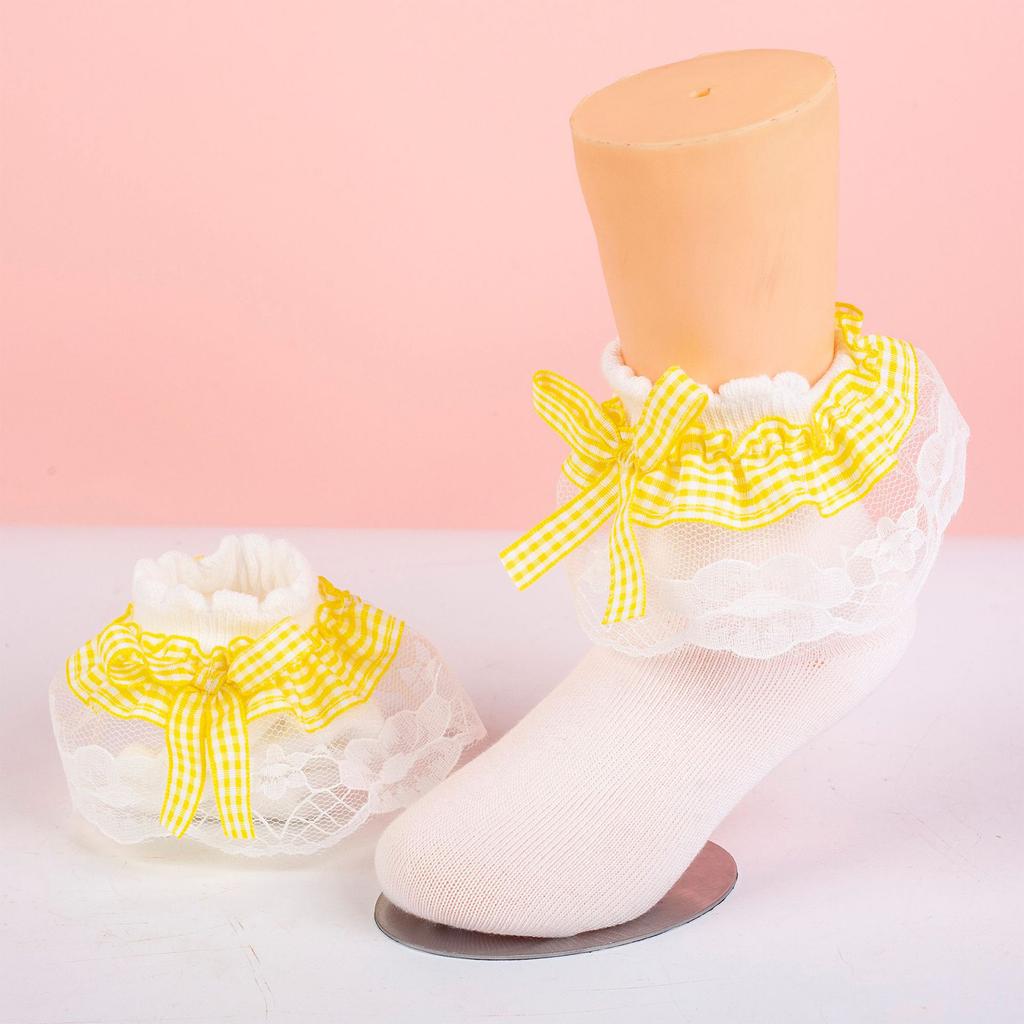 Cute Girls Cotton Slouch Socks for Toddlers with Multi-Layer Lace Trim and - Princess