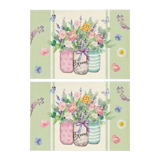 Floral Linen Placemat Tulip Spring Party Placemat Flowers Leaves Placemat Protects Table from