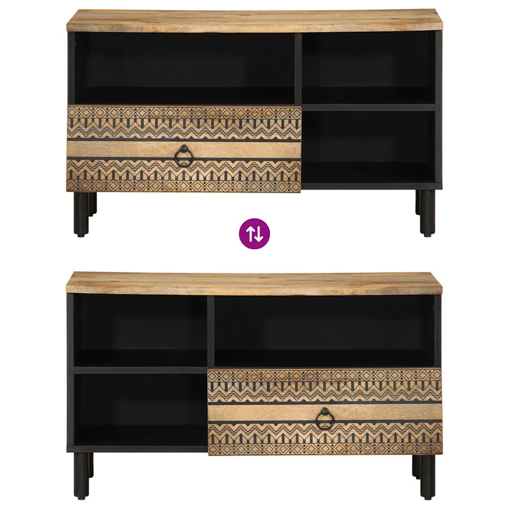 TV Cabinet Black 80 X 33.5 X 46 Cm Rough Mango Wood