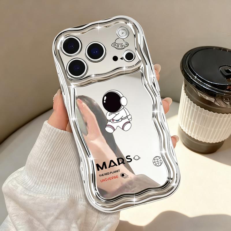Cute Moon Astronaut Phone Case For iPhone 17 Pro Max Air 16e 16 15 14 13 Pro Max 12 11 Shockproof Luxury Plating Soft TPU Cover