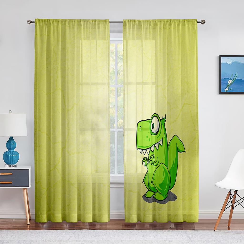 Dinosaurie Tecknad Dino Djur Tyll Skira Fönstergardiner för Vardagsrum Barn Pojkar Sovrum Modern Tyll Voile Gardin Dekoration