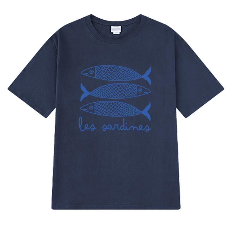 Summer High Quality Trend Sardine Printed T Shirts 2025 Men Women Harajuku Fashion Short Sleeve Tshirt Unisex 100 Cotton Tops