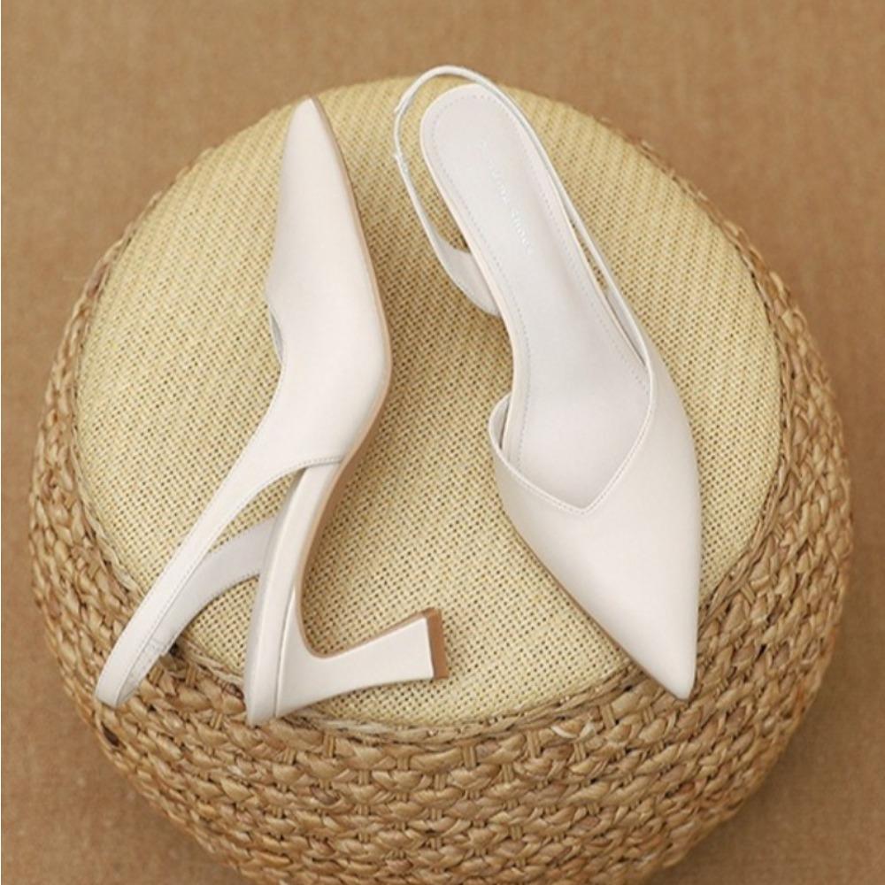 High Heeled Shoes for Women's in The Summer of 2026 Simple Solid Color Back Hollow Shallow Mouth Pointed Toe Thick Heel Sandals