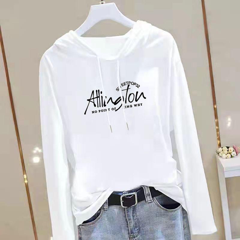 Damska bluza dresowa z kapturem - 2025 Jesień/Wiosna T-shirt z czystej bawełny, krótki/długi rękaw, luźny krój, nadrukowany wzór.