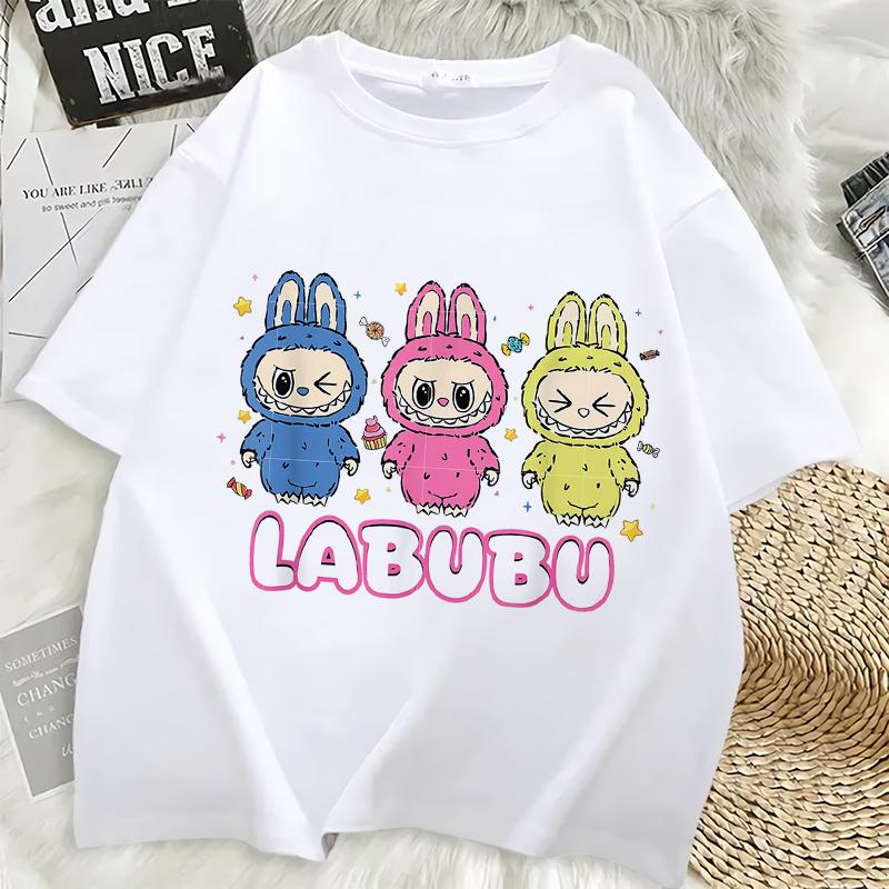 

Женская футболка с коротким рукавом Labubu Взрослая футболка с 3D-принтом Летняя повседневная модная одежда Мультяшная милая футболка Аниме топы S