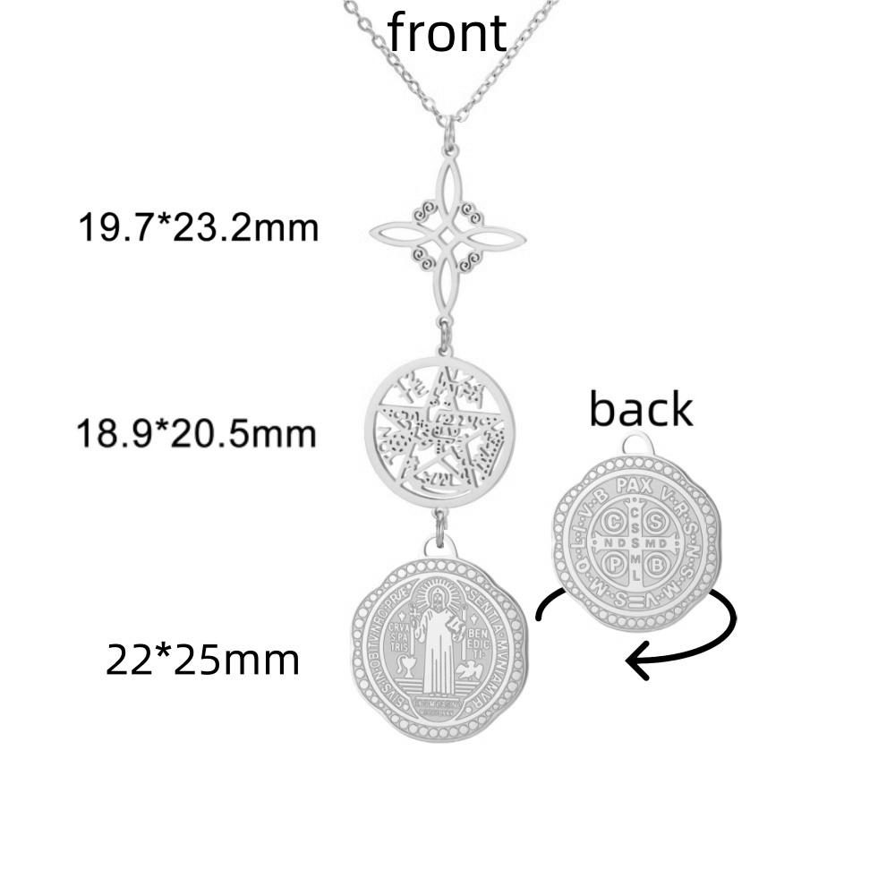 St. Benedikt Pentagramm Halskette Edelstahl Hexenknoten Religiöser Schmuck mit Tetragrammaton Symbol für Schutz