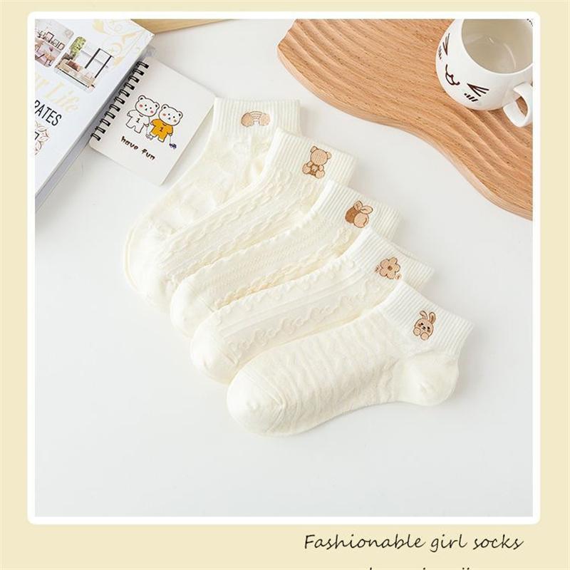 

5 пар/комплект, повседневные дышащие носки с рисунком из мультфильмов для женщин и девочек, невидимые носки-лодочки с низкой трубкой, весна-лето-осень 5Pairs/set