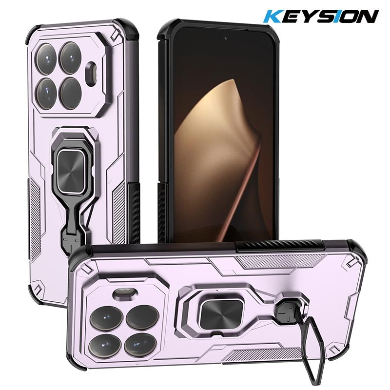 KEYSION Shockproof Armor Case for Xiaomi 15T Pro Silicone+PC Upright Metal Live Ring Stand Phone Cover for Xiaomi 15T 15T Pro 5G