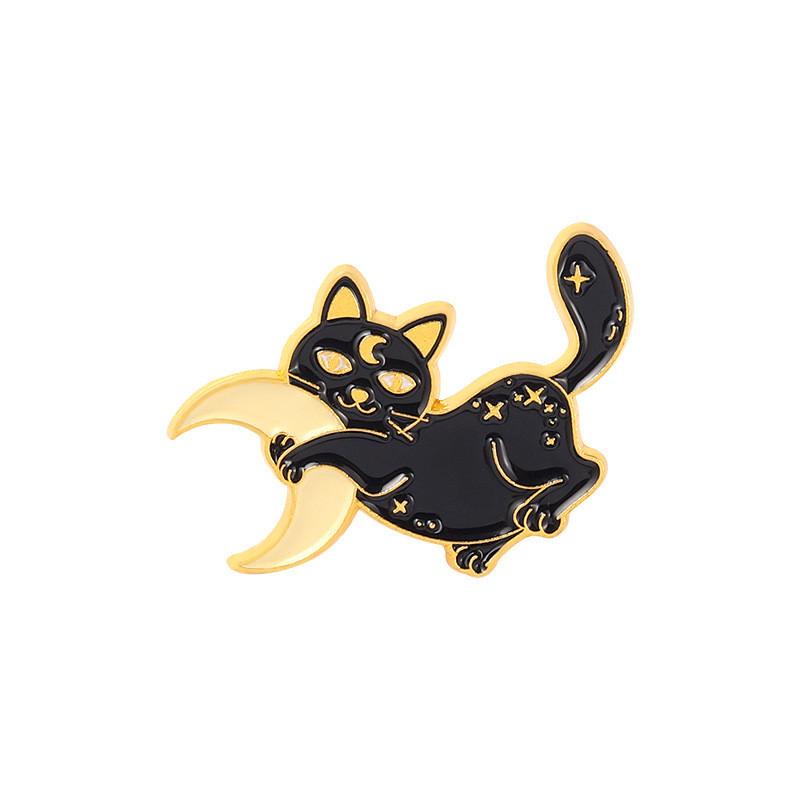 

Unique Black Cat Sun And Moon Brooch Pin For Bags And Scarves Charming Animal Design XZ5458