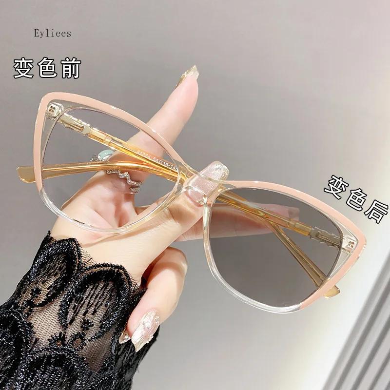 Men Women Luxury Photochromic Cat Eye Sunglasses Ultra Light Color Changing Myopia Eyewear Fashion Near Sight Goggle 0 ~ -4.0
