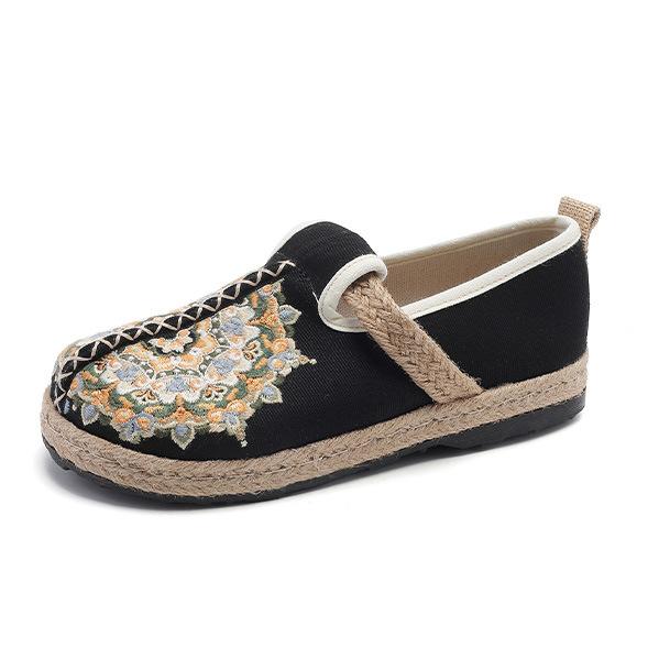 Fashion Ethnic Slippers Linen Chinese Style Embroidered Slippers for Women Summer Canvas Comfortable Espadrille Shoes Mules Flats