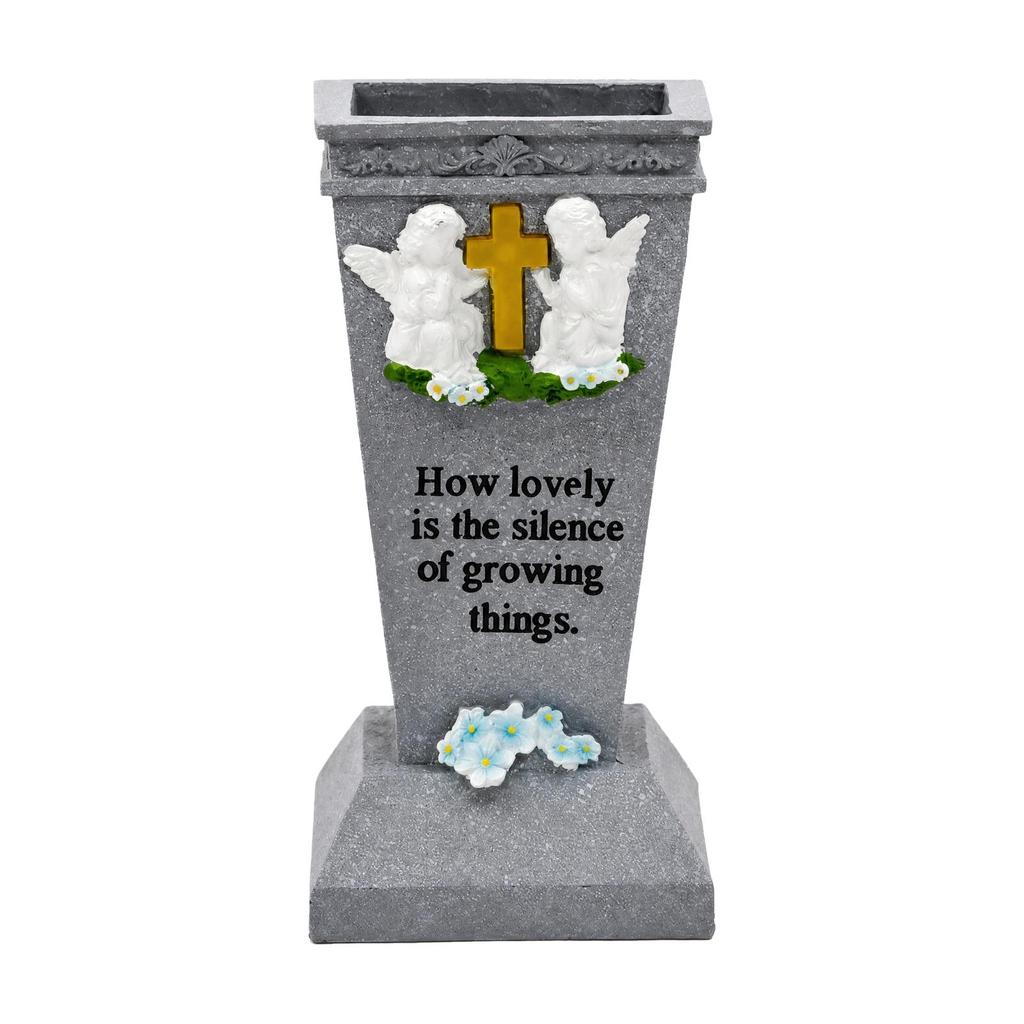 Freestanding Memorial Planter with Angel Figures Meaningful Stone-Look