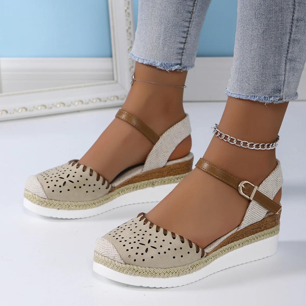 

Trendy Women Sandals Summer Baotou Wedge Sandal Outdoor Non Slip Platform Sandals for Women Leather Casual Sandal Sandalia Mujer 39