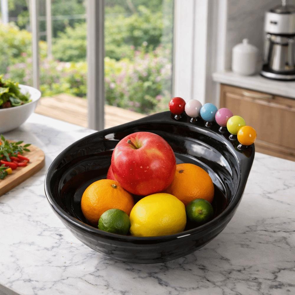Decoration Fruit Bowl with Fork Geometric Pattern Snack Plate Fruit Serving Plate Household Use