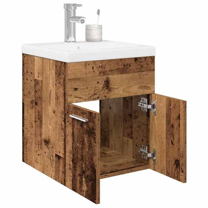 VidaXL Meuble lavabo avec bassin et robinet intégrés vieux bois, armoire lavabo de salle de bain, meuble de salle de bain, 3328905