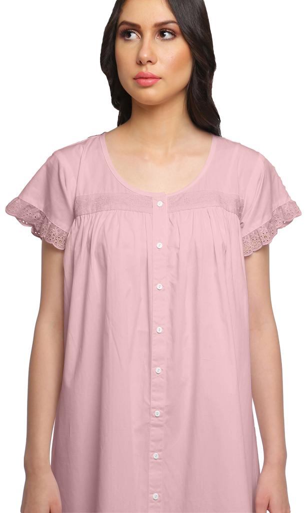 Moomaya Nachtwäsche für Damen Einfarbiges Baumwoll-Nachthemd Knielang Nachtwäsche