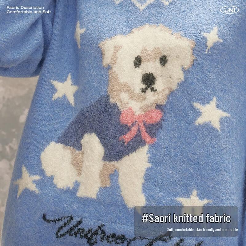 UNIFREE Retro Cat Jacquard Colorblock Pullover Sweater
