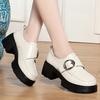 Fashion Retro Brown British Style Thick-Soled Leather Shoes For Women In Spring And Autumn Style With Skirt Versatile Deep Mouth Shoes