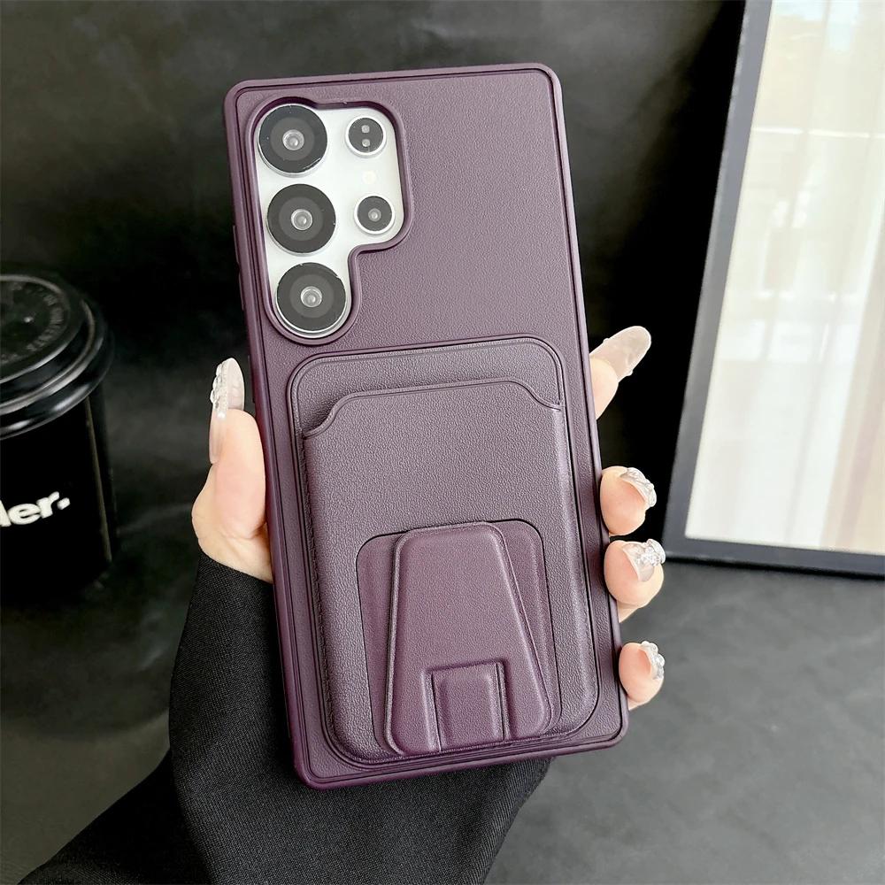 

Бізнес-чохол зі шкіри з відділенням для магнітної картки для Samsung S26 Ultra S25 Edge S24 FE S23 Plus A17/07 A56/36/26/06 A55/35 Протиударний чохол-підставка Galaxy S26 фіолетовий
