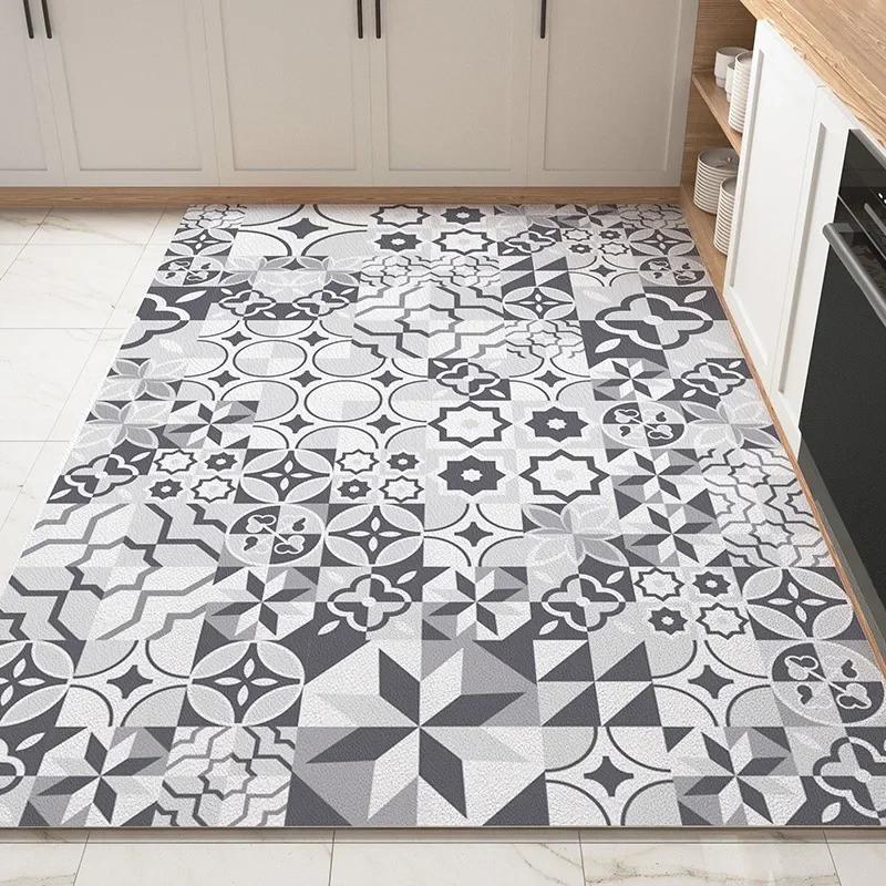 PVC Kitchen Carpet Waterproof Non-slip Floor Mat Large Oil-proof Leather Foot Mats American Retro Bohemian Home Decoration Rug