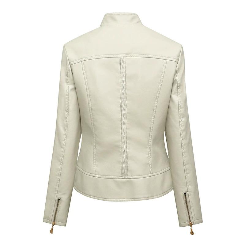 Europäische und amerikanische Damen-Slim-Fit-Outdoor-Freizeitjacke für Frühling und Herbst, Damen-Motorradanzug, Übergröße mit Anzugkragen, PU-Lederjacke